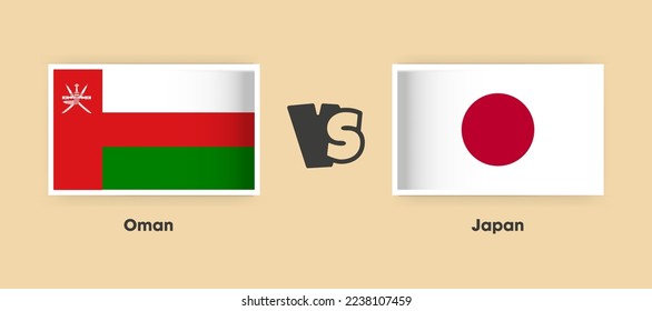 Oman vs Japan flags placed side by side. Creative stylish national flags of Oman vs Japan with background