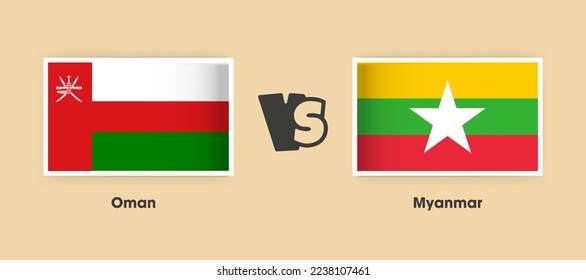 Oman vs Myanmar flags placed side by side. Creative stylish national flags of Oman vs Myanmar with background