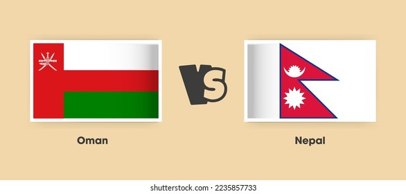 Oman vs Nepal flags placed side by side. Creative stylish national flags of Oman vs Nepal with background