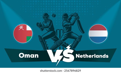 Oman VS Netherlands , Netherlands Vs Oman cricket match , Cricket match concept with creative illustration.eps