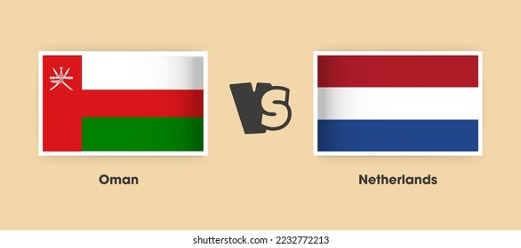 Oman vs Netherlands flags placed side by side. Creative stylish national flags of Oman vs Netherlands with background