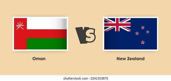 Oman vs New Zealand flags placed side by side. Creative stylish national flags of Oman vs New Zealand with background