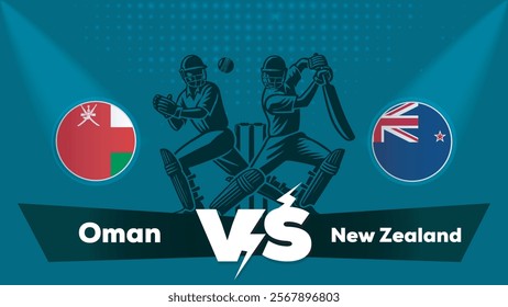 Oman VS New Zealand Match , New Zealand Vs Oman cricket match , Cricket match concept with creative illustration.eps