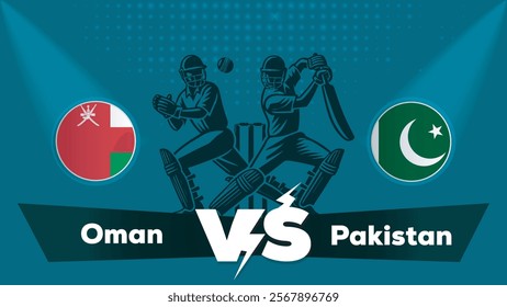 Oman VS Pakistan Match , Pakistan Vs Oman cricket match , Cricket match concept with creative illustration.eps