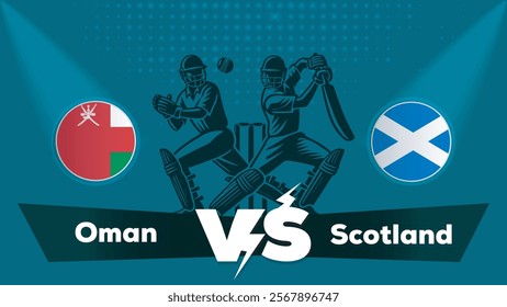 Oman VS Scotland , Scotland Vs Oman 
cricket match , Cricket match concept with creative illustration.eps