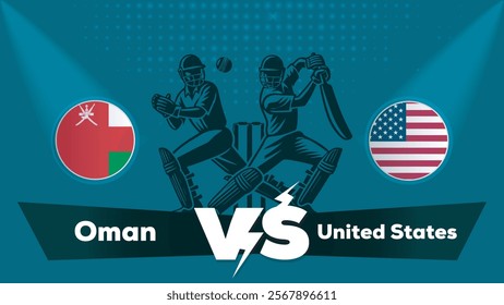 Oman VS United States , United States Vs Oman cricket match , Cricket match concept with creative illustration.eps