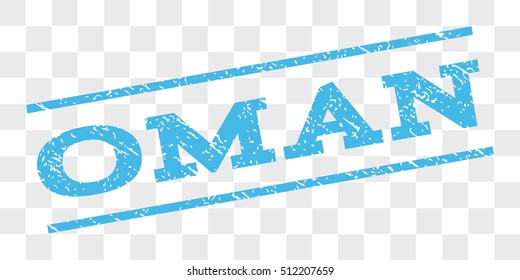 Oman watermark stamp. Text caption between parallel lines with grunge design style. Rubber seal stamp with scratched texture. Vector light blue color ink imprint on a chess transparent background.