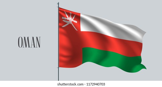 Oman waving flag on flagpole vector illustration. White red design element of wavy realistic flag as a symbol of country 