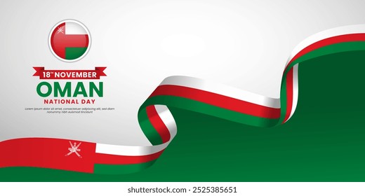 Oman waving ribbon flag for independence day banner background design with blank space area
