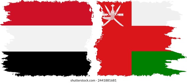 Oman and Yemen grunge flags connection, vector