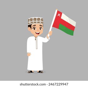 Omani boy holding flag of Oman