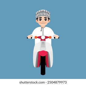 Omani boy from nizwa drives a motorcycle