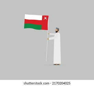 Omani Character Holding Flag Of Oman