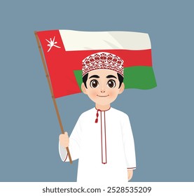 Caractere omani segurando bandeira de Omã