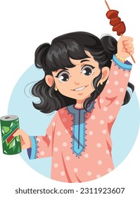 Omani kid girl .Eid Mubarak .Eid Al-Adha .Eid Saeed .vector illustration
Traditional Omani dress.