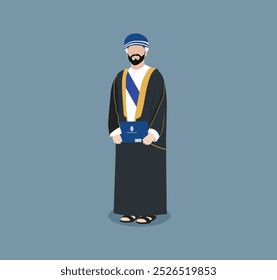 Homem omani em vestido de graduação universitário