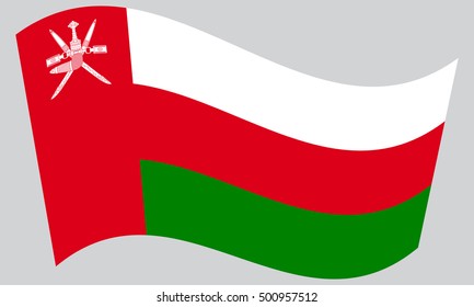 Omani national official flag. Patriotic symbol, banner, element, background. Correct colors. Flag of Oman waving on gray background, vector