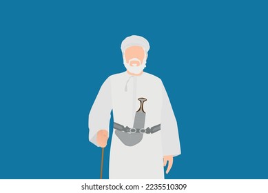 omani old man wearing traditional clothes and dagger