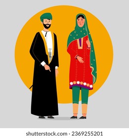 Omani_Arab Bride and groom in flat vector design 