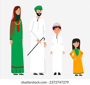 Omani_Arab Family illustration in flat vector design ready for animation 