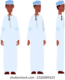 Omani_Arab man character illustrations from different perspectives_views in flat vector design ready for animation