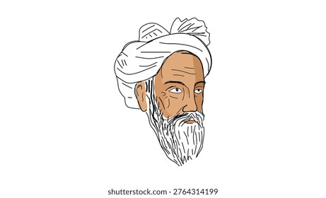 Omar Khayyam portrait, flat vector illustration