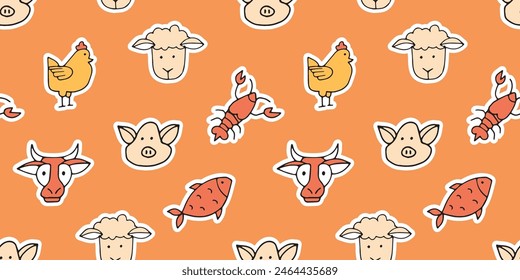 Omar. sheepmeat. pork. beef. steak. meat. juicy. tasty. the restaurant menu. the pattern. seamless pattern. seamless. Doodle. retro palette.