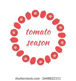 omato Branches circle frame set. Doodle wearth Hand drawn round line border, leaves and tomatoes, wedding invitation and cards, logo design and posters template. Elegant minimal style floral set