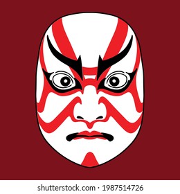 Omatsuri Land Japanese Kabuki Mask Vector Illustration