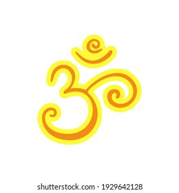 Om,Aum,sonido sagrado,mantra primordial,palabra de poder,pictograma símbolo de tríada divina de Brahma, Vishnu y Shiva.Signo de yoga dibujado a mano,aislado