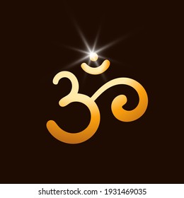 Om,Aum,sacred sound,primordial mantra,word of power,pictogram, symbol of divine triad of Brahma, Vishnu and Shiva.Hand-drawn golden sign of yoga,meditation,sacredness,spirituality.