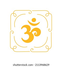 Om,Aum,símbolo del hinduismo.Caligrafía,icono sencillo,logotipo de sonido sagrado,mantra primordial,palabra de poder,pictograma.Caligrafía.Signo de yoga dibujado a mano,meditación,sagrado,espiritualidad.Aislado.Vector