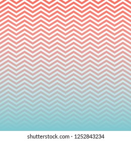 Ombre Chevron Horizontally Seamless Vector Pattern Tile in Aqua Blue and Living Coral 2019 Color of the Year. Gradient Fade Texture Dip Dye Style. Zigzag Stripes Blending into Solid Color. Swatch Incl