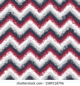 Ombre chevron, low poly crystallized, seamless repeat vector pattern swatch tile in red, navy blue, gray, and white.