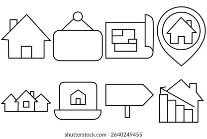 ome Finance and Realty Icons – Modern Outline Vector Pack for Digital Use