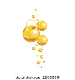 Omega 3, 6, 9 acids drops gold icon. Polyunsaturated fatty. Nutrition skin care design and Beauty treatment. Vector illustration.