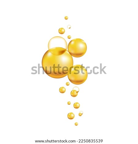Omega 3, 6, 9 acids drops gold icon. Polyunsaturated fatty. Nutrition skin care design and Beauty treatment. Vector illustration.