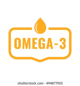 Omega - 3. Badge, icon, logo vector design illustration on white background. Can be used for eco, organic, bio theme.