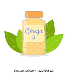 Omega 3 Bottle With Capsules.