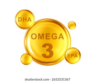 Cápsula Omega 3 com DHA e EPA. Ilustração vetorial para cosméticos, nutrição ou design de suplemento.