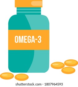 Omega 3, fish oil capsule. Flat vector illustration.