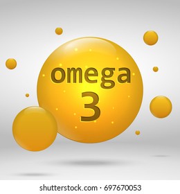 Omega 3 gold icon. drop pill capsule. Vitamin complex design