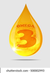 Omega 3 gold icon. Vitamin drop pill oil capsule.Isolate on white background.