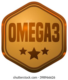 Omega 3 Golden Sticker, Vector Illustration. 