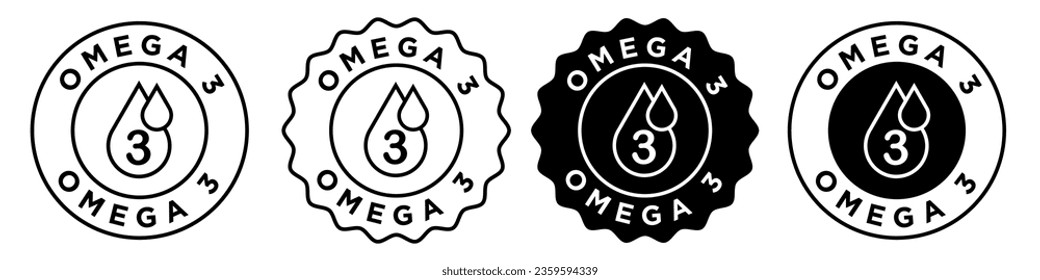 omega 3 icon. Fatty acid diet supplement skincare product symbol. Essential fish oil in cosmetic serum vector. Omega 3 vitamin source sticker.