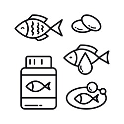 Omega 3 Icon Logo Design. Fish Oil Vector Design. Fish Outline Icon Set