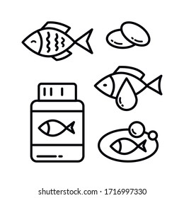 Omega 3 Icon Logo Design. Fish Oil Vector Design. Fish Outline Icon Set