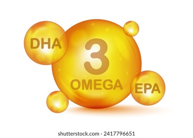 Omega-3-Symbol. Polyungesättigte Fettsäuren Omega-3. Organisches Vitamin, Nährstoff. Omega-Fettsäure, EPA, DHA. Pille Kapsel. Vektorgrafik