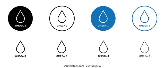 Omega 3 icon set in black and blue colors on white background
