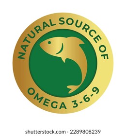 Omega 3 Label Vector or Omega 3 Icon in Flat Style Golden Emblem. Perfect for Product Packaging. Suitable for Health Products that Contain the Benefits of Omega 3.